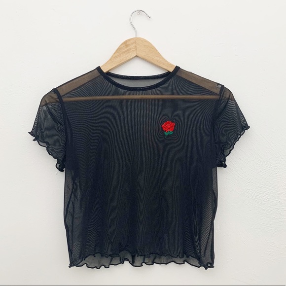 Urban Outfitters Tops - SOLD 90s Black Sheer Rose Crop Top